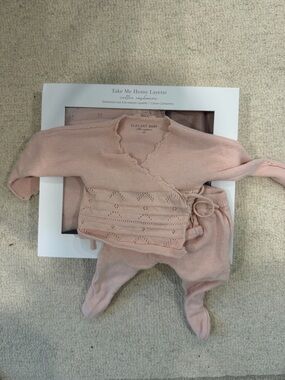 Elegant Baby Pink Knit One-Piece Layette with Wrap Top
